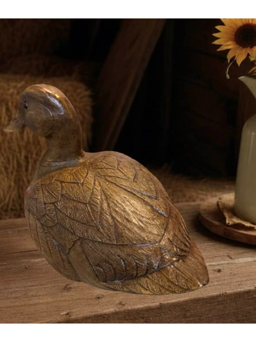 Vintage Duck Decoy Figurine, Composite Wood Look Waterfowl, Rustic Cabin Lodge D - Picture 9 of 9